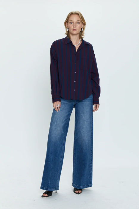 Sloane Oversized Button Down Shirt - Aubergine Cobalt