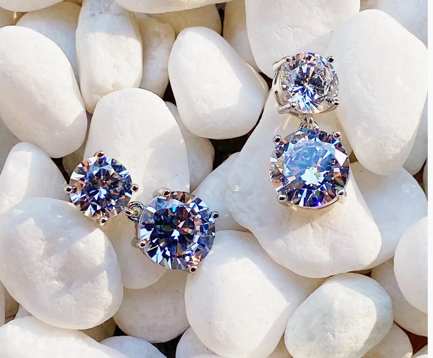 Double Diamond Dangle Earrings