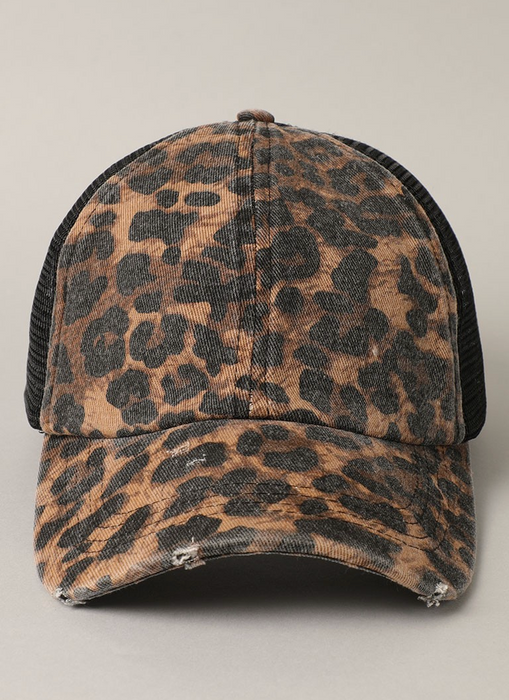 Leopard Distressed Mesh Baseball Cap