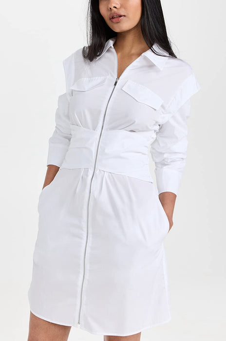 Skylar Zip Front Shirt Dress - White