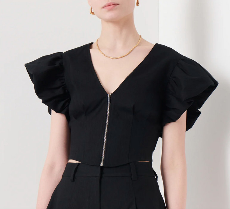 Genna Balloon Sleeve Bustier Top - Black