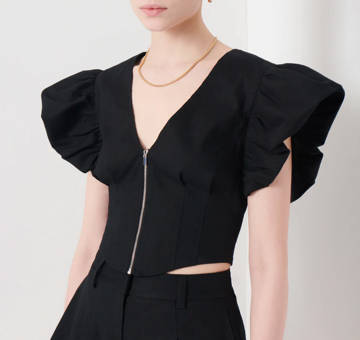 Genna Balloon Sleeve Bustier Top - Black