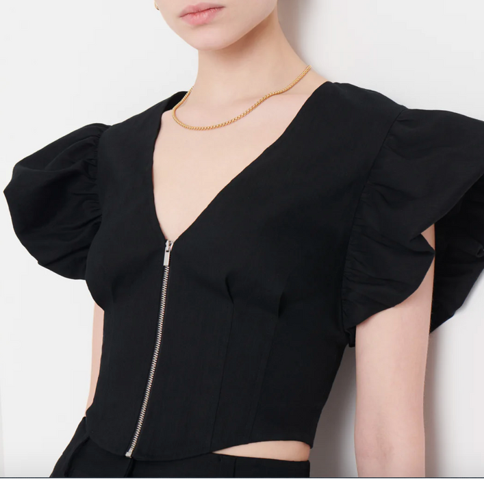 Genna Balloon Sleeve Bustier Top - Black
