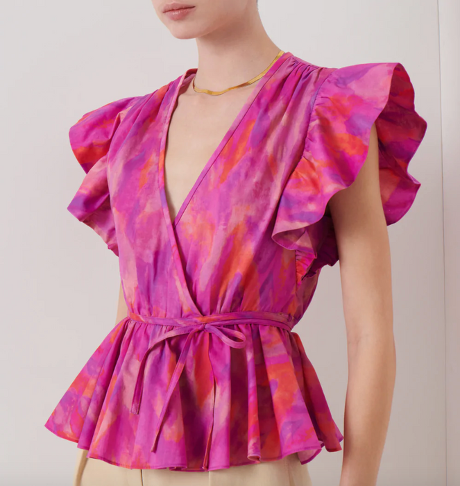 Ember V-Neck Wrap Top - Fuchsia Multi