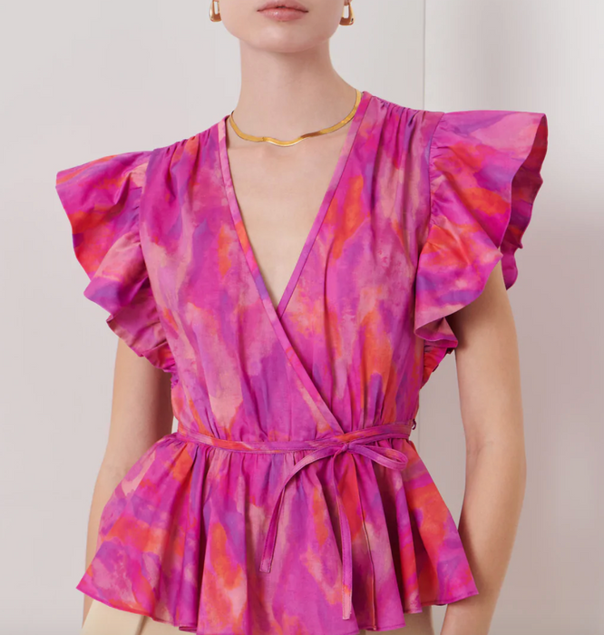 Ember V-Neck Wrap Top - Fuchsia Multi