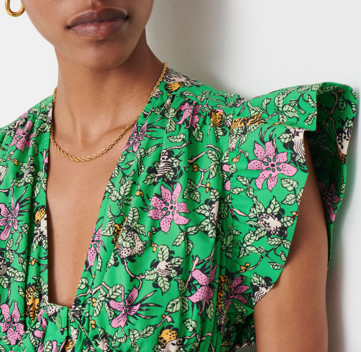 Roselyn Ruffle Sleeve Top - Green Multi