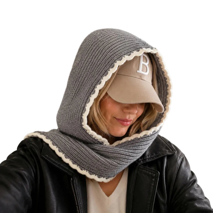 Scallop Trim Balaclava Hooded Scarf