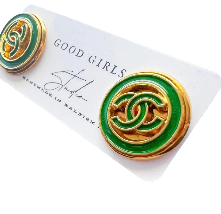 Green Button Earrings
