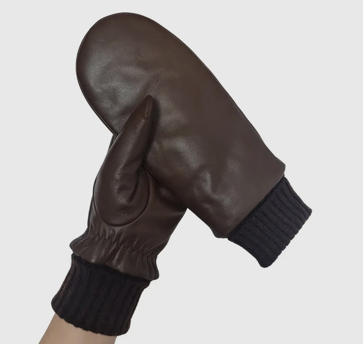 Club Rochelier Leather Mitten with Knitted Cuff