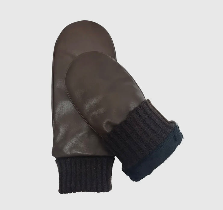 Club Rochelier Leather Mitten with Knitted Cuff