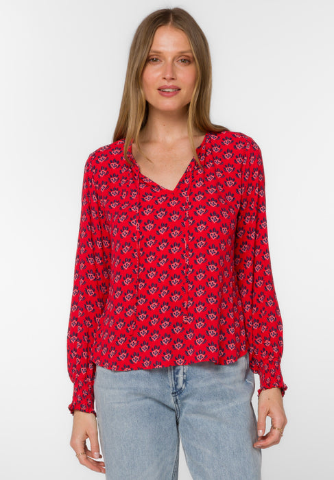 Penny Top in Abstract Red Leaf