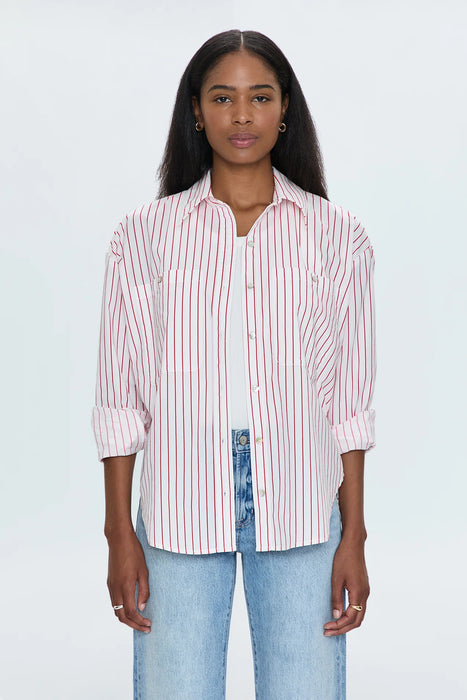 Samantha Oversized Button Up Shirt - RUBY STRIPE