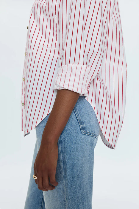 Samantha Oversized Button Up Shirt - RUBY STRIPE