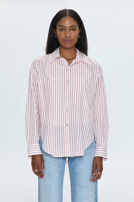 Samantha Oversized Button Up Shirt - RUBY STRIPE