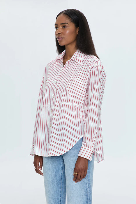 Samantha Oversized Button Up Shirt - RUBY STRIPE