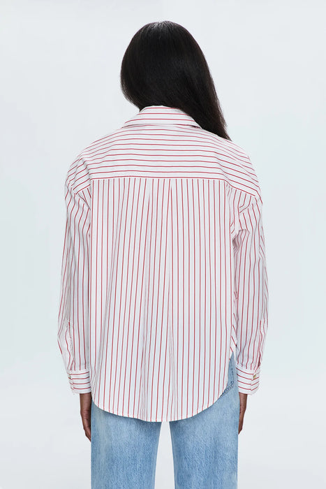 Samantha Oversized Button Up Shirt - RUBY STRIPE