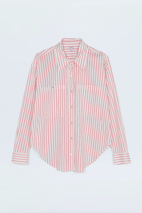 Samantha Oversized Button Up Shirt - RUBY STRIPE