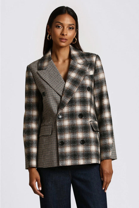Mixed Pattern Double Breasted Blazer