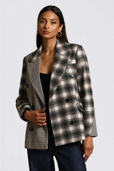 Mixed Pattern Double Breasted Blazer