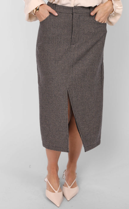 Outta Here Houndstooth Midi Skirt