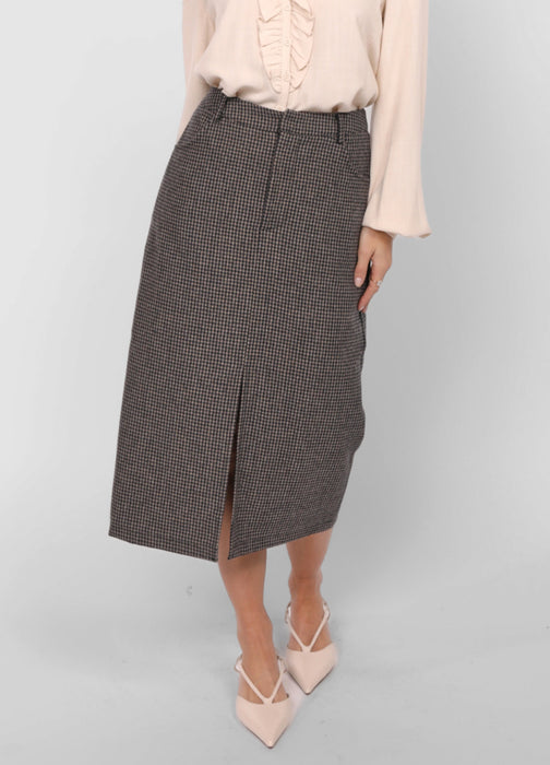 Outta Here Houndstooth Midi Skirt