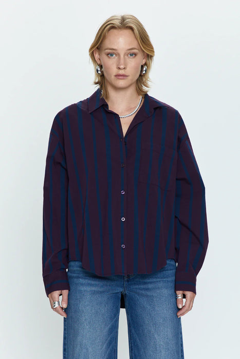 Sloane Oversized Button Down Shirt - Aubergine Cobalt