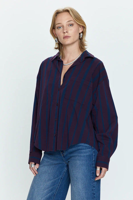 Sloane Oversized Button Down Shirt - Aubergine Cobalt