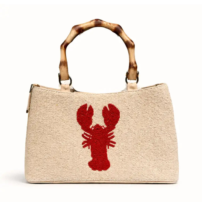 Beaded Lobster Handbag with Bamboo Handle