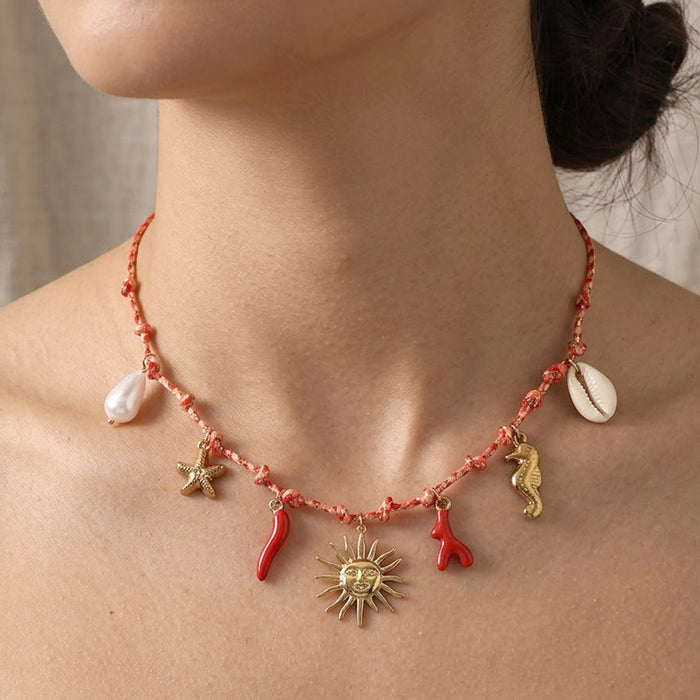 Sunburst Beaded Thread Necklace
