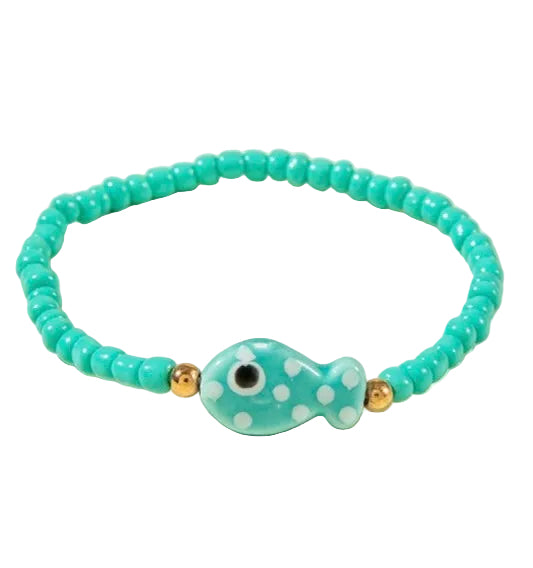 Ceramic Fish Beaded Stretch Bracelet