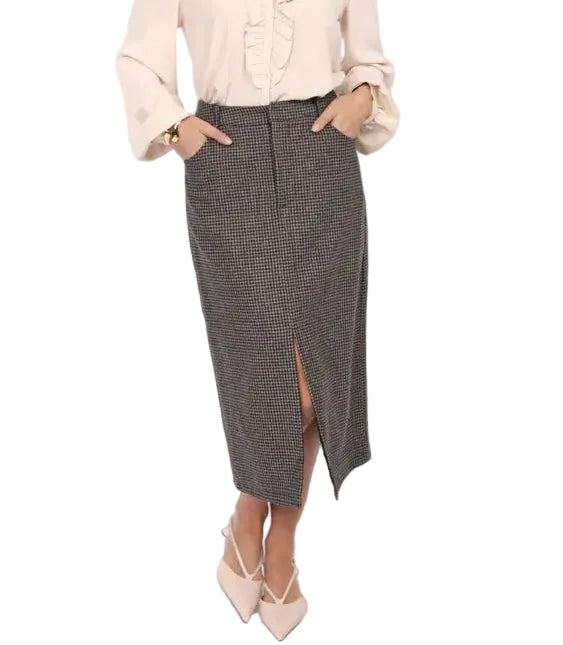 Outta Here Houndstooth Midi Skirt