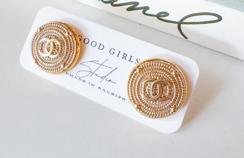 Gold “Rope” button earring