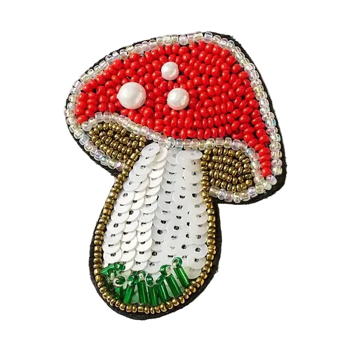 Beaded Mushroom Brooch