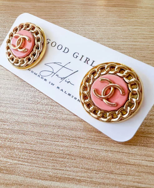 Pink Rope Button Earring