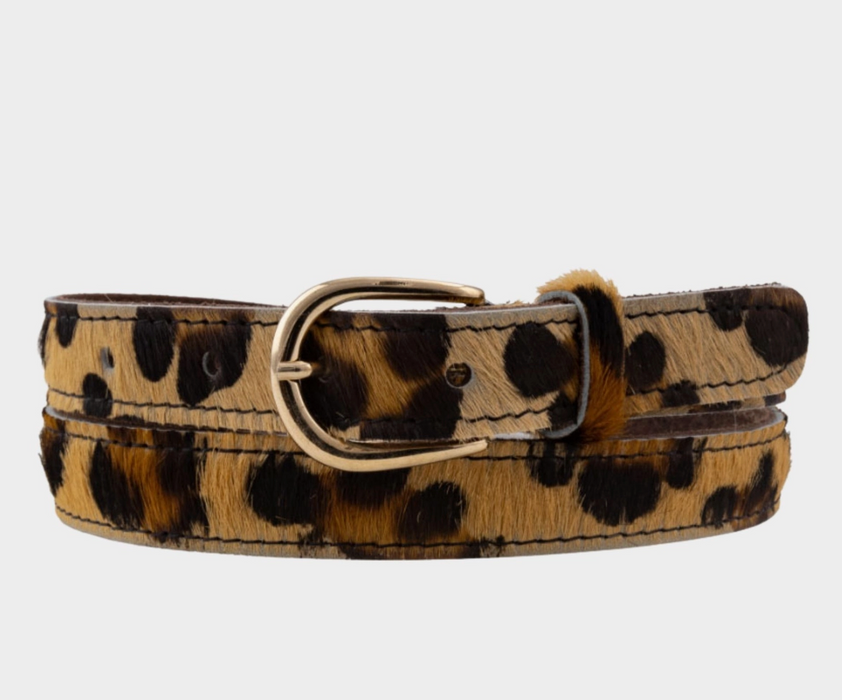 Dania | Gold Leopard Skinny Leather Belt