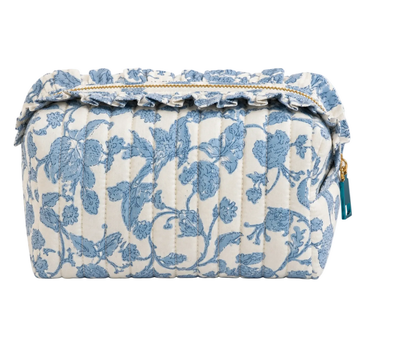French Toile Ruffle Cosmetic Case