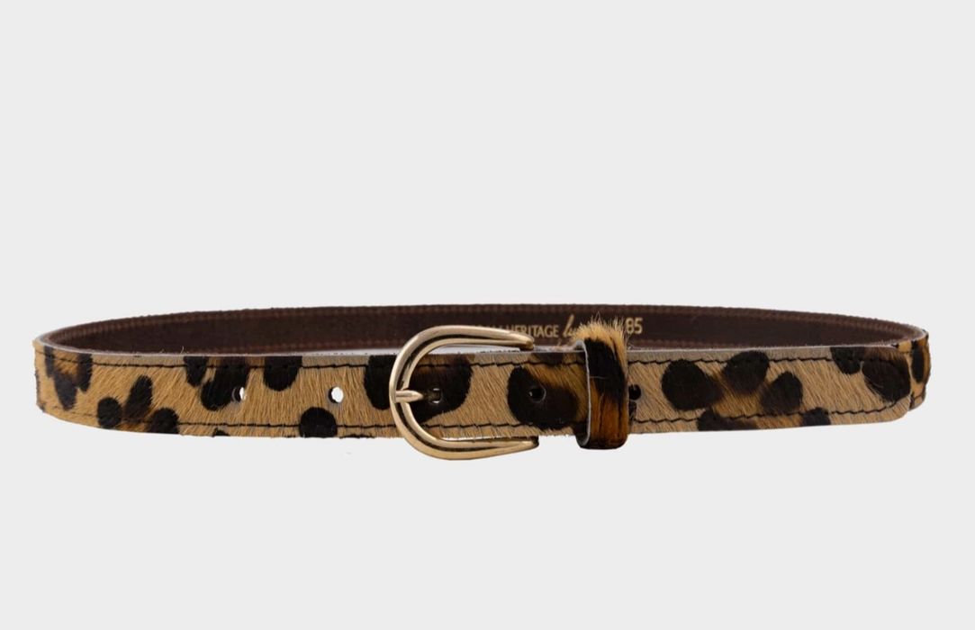 Dania | Gold Leopard Skinny Leather Belt