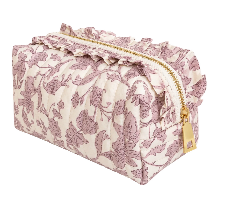 French Toile Ruffle Cosmetic Case