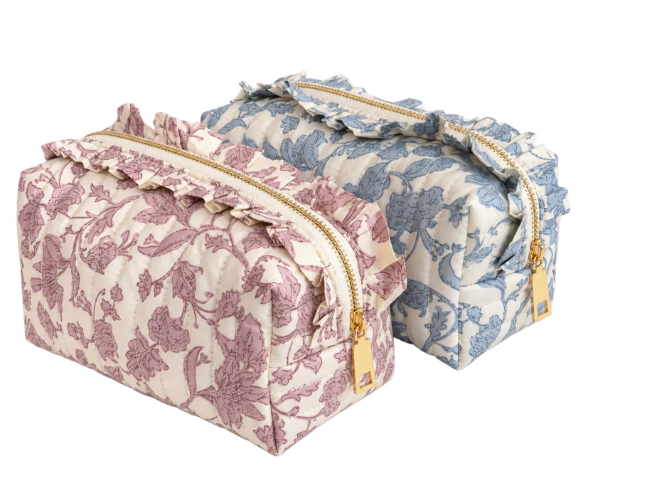 French Toile Ruffle Cosmetic Case