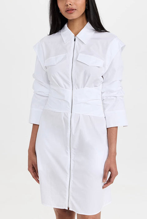 Skylar Zip Front Shirt Dress - White
