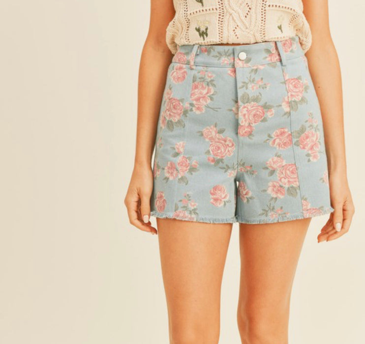 Floral Denim Shorts