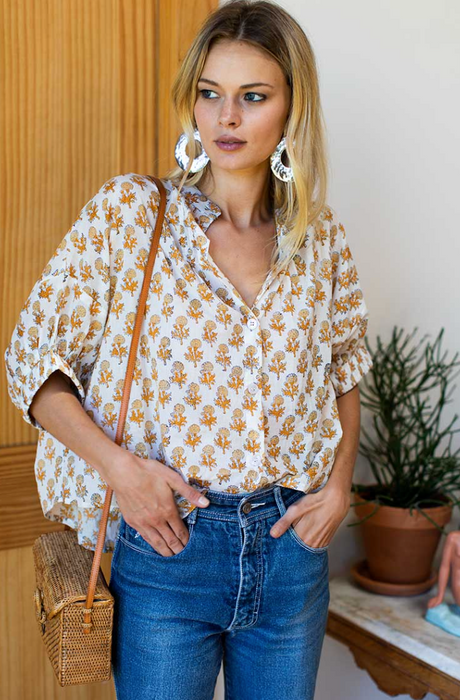 Mandarin Collar Top - Little Marigolds