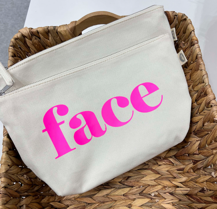 Natural Large Makeup Bag with Neon Pink - FACE